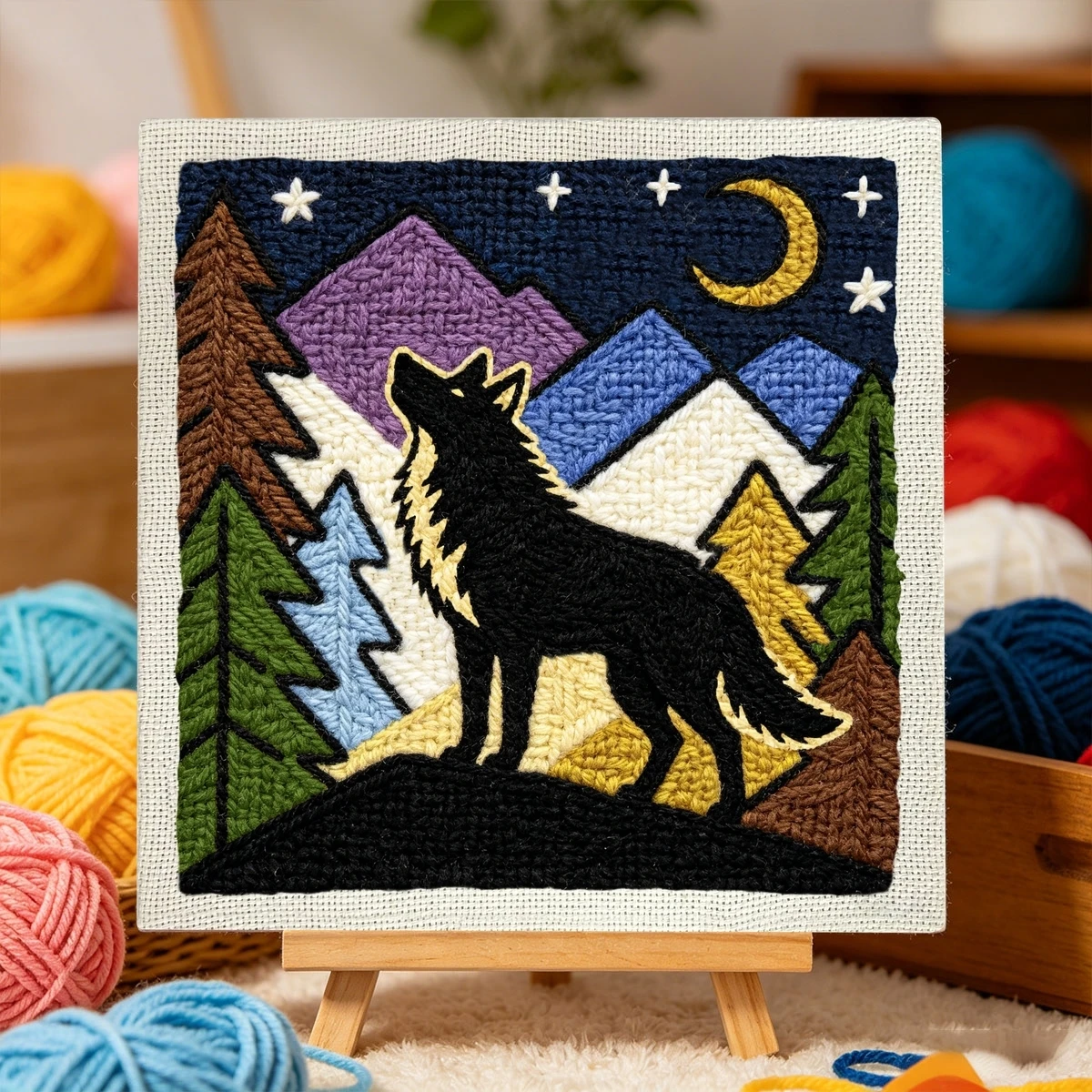 1 Set „Heulender Wolf in der Nacht“ DIY-Stickset für Anfänger, Stick-Starter-Kit, Kreuzstich-Kunstgeschenk, Handarbeits-Bastelset – Detail 2