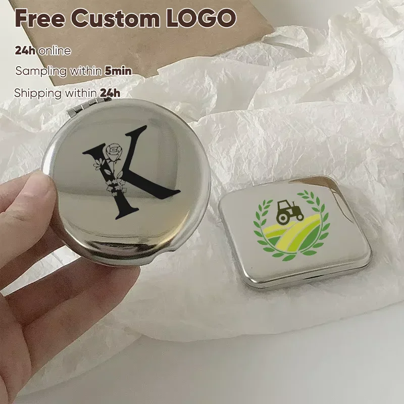 Personalized Portable Women Stainless Steel Makeup Mirror Hand Pocket Folded-Side Cosmetic Make Up Mirror Small Various Shapes