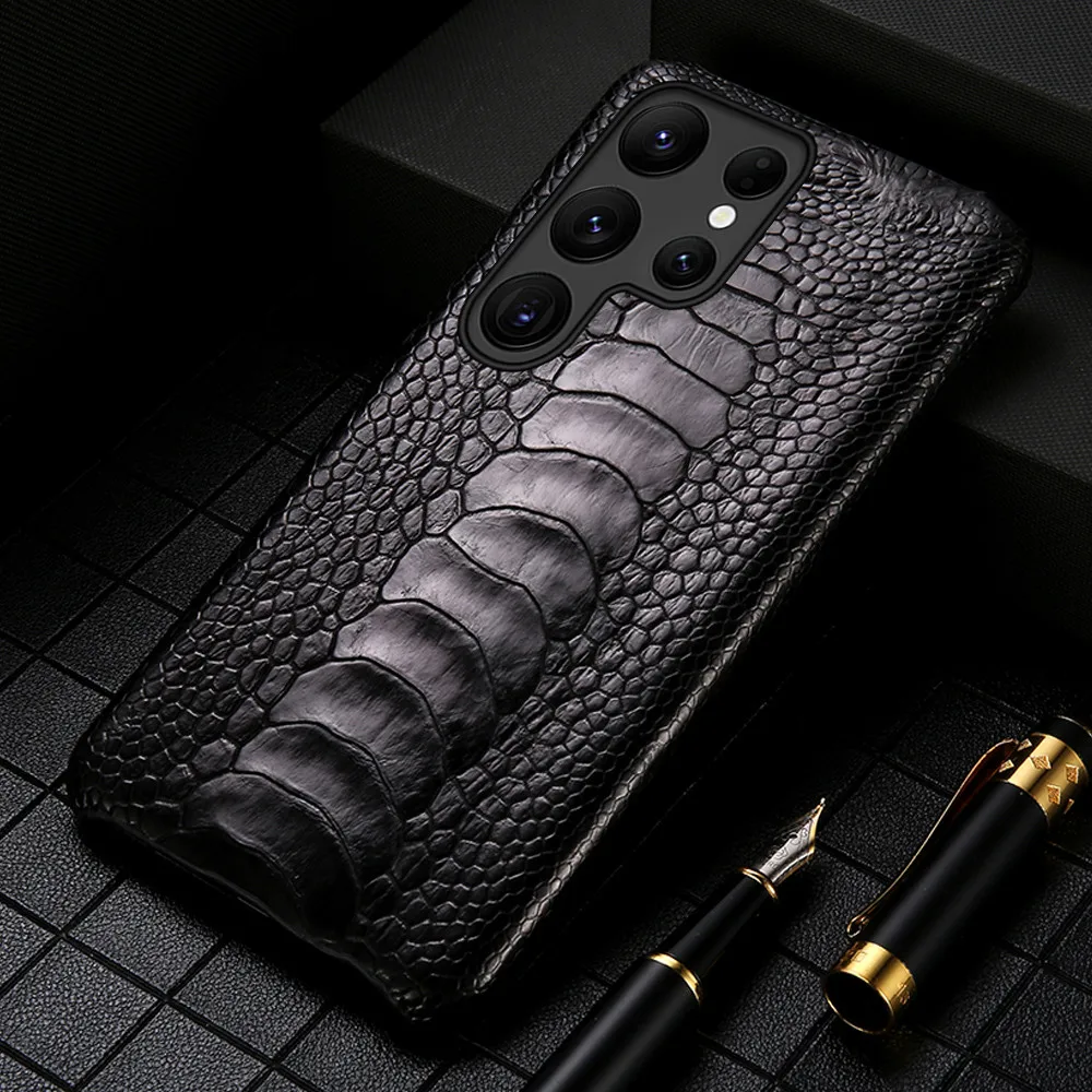 Luxury Genuine Ostrich Foot Leather Case For Samsung Galaxy S 24 S24 S23 Ultra S22 Plus S21 FE Note 20 10 A55 A54 A53 5G