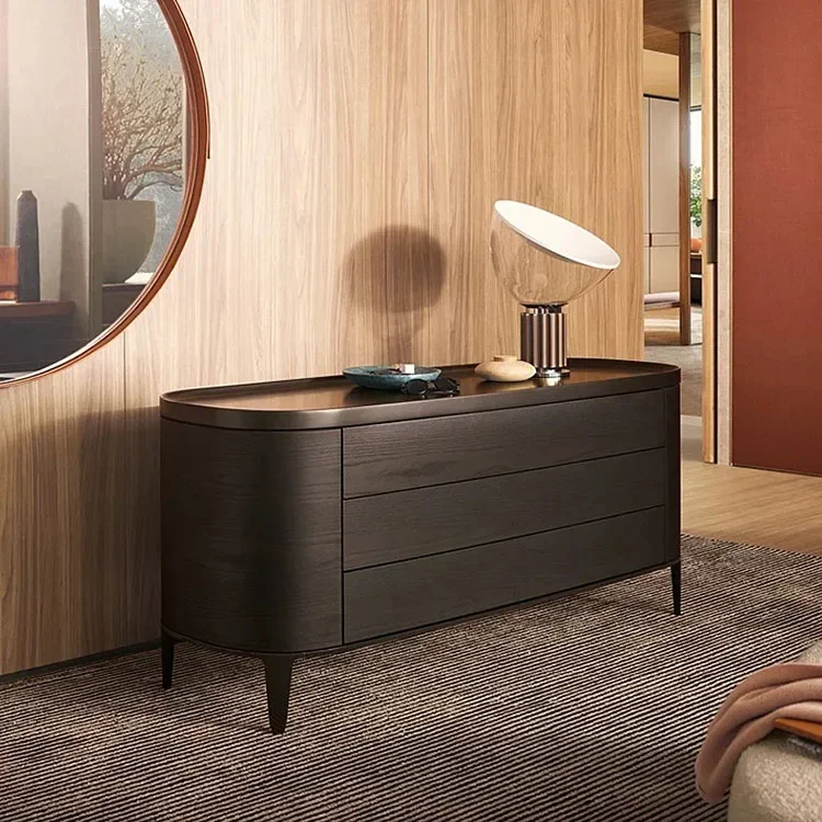 

Italian Minimalist Smoky Entrance Cabinet Minimalist Oak Black Storage Cabinet Modern Decoration Side Cabinet