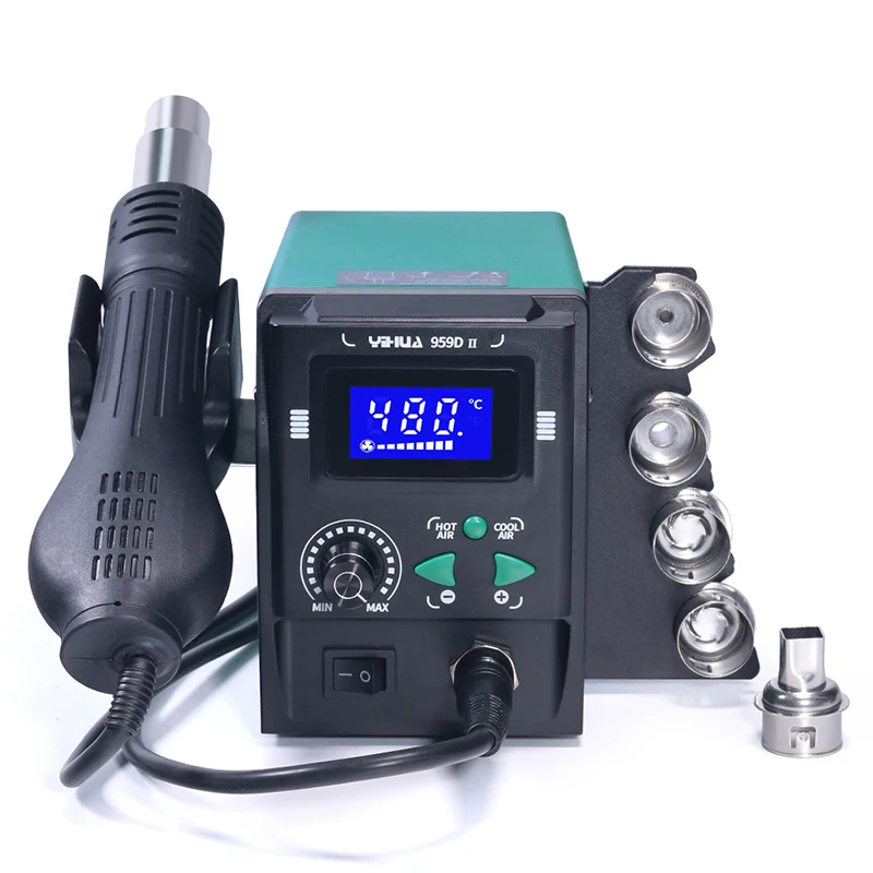 محطة لحام YIHUA 959D-II فوهات تخزين تثبيت تفكيك بسهولة مسدس هواء ساخن ديسولديرينغ محطة لحام إعادة العمل SMD