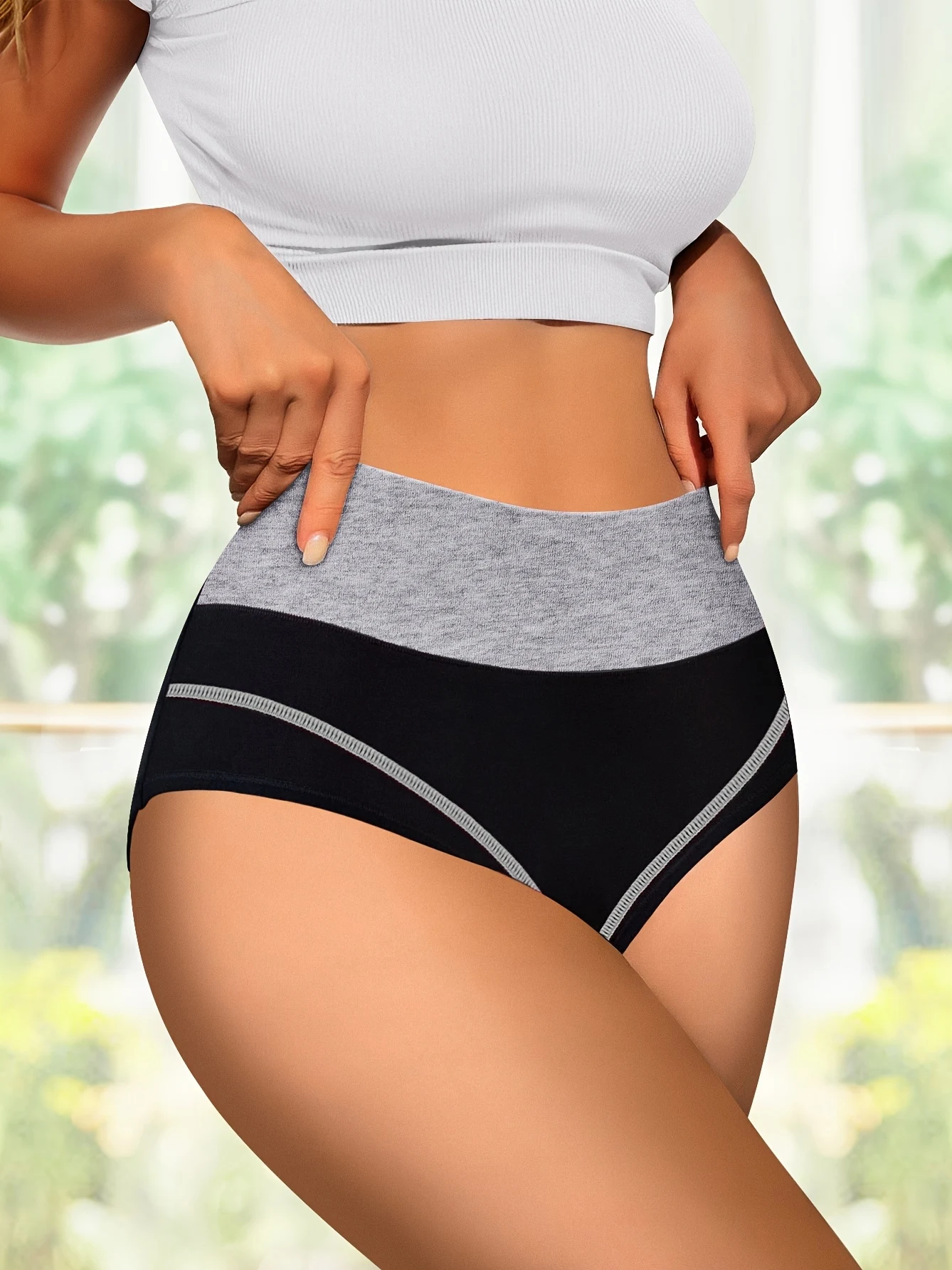 سراويل داخلية نسائية عالية الخصر للتحكم في البطن، ألوان متباينة، سراويل داخلية مريحة