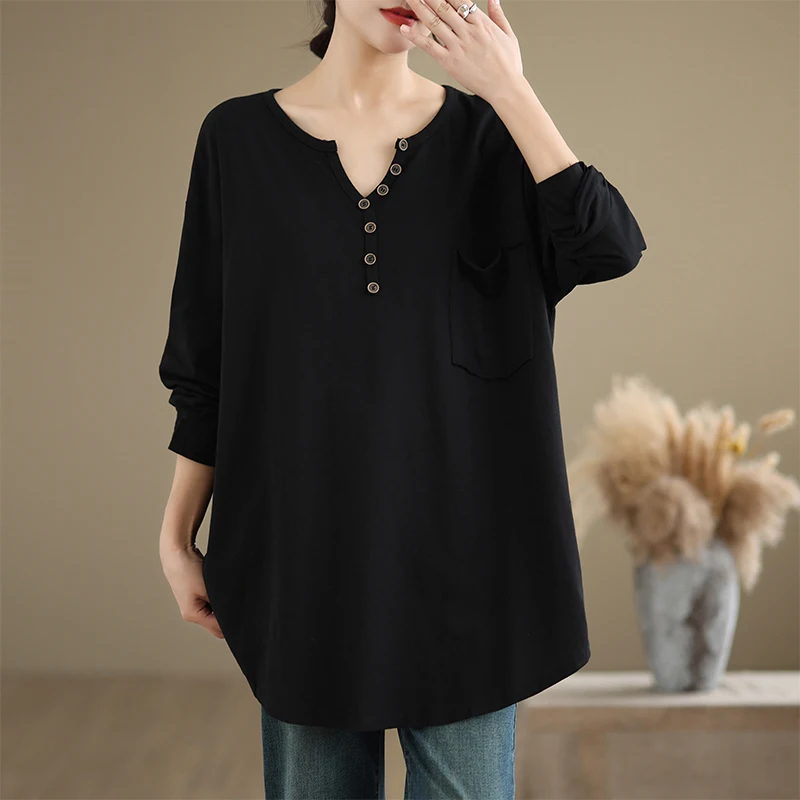 Cseta Hoada de Manga Larga con Cuello en V y Bolsillo para Mujer, Color Sólido, Estilo Casual, Cseta Interior, Otoño ...