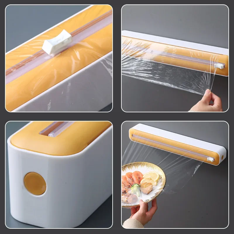 Plastic Wrap Dispenser Refillable Cling Film Dispenser with Cutter Kitchen Aluminum Foil Parchment Paper Saran Wrap Dispenser