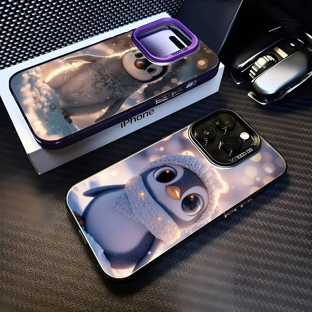 

PENGUIN SNOW LIGHT cartoon Phone Case For iPhone17,16,15,14,13,12,11 Plus,Pro Max Purple Matte Shockproof Cover