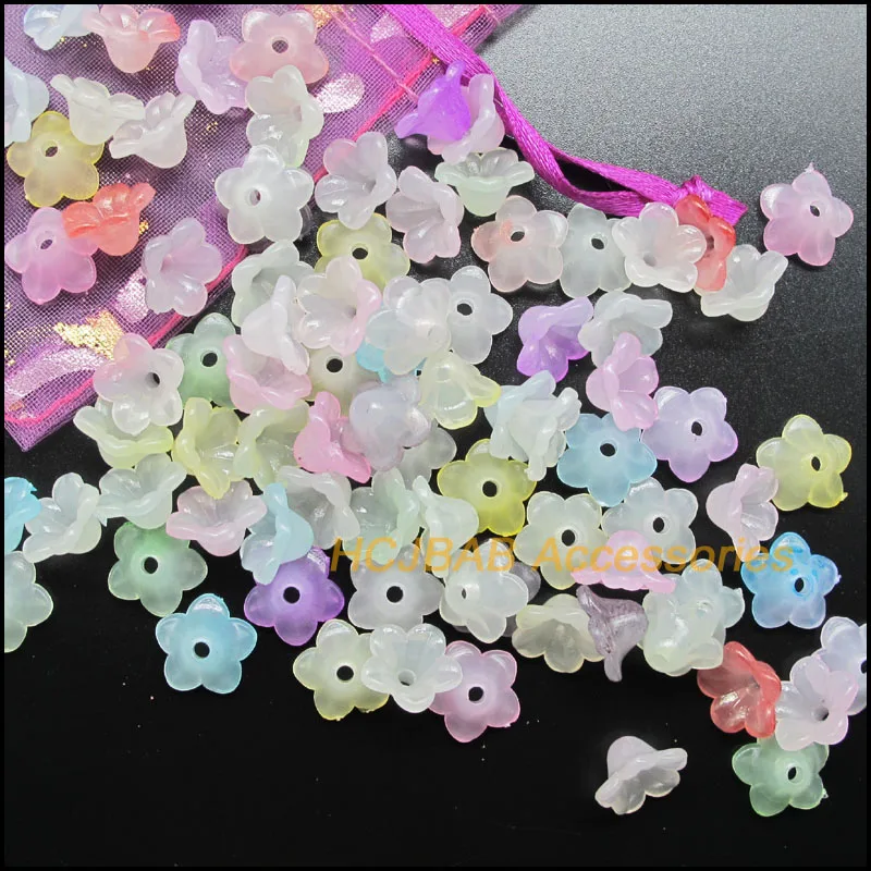 100Pcs Jelly Mixed Morning Glory Acrylic Flower Star Plastic Spacer Beads Charms 7x12mm