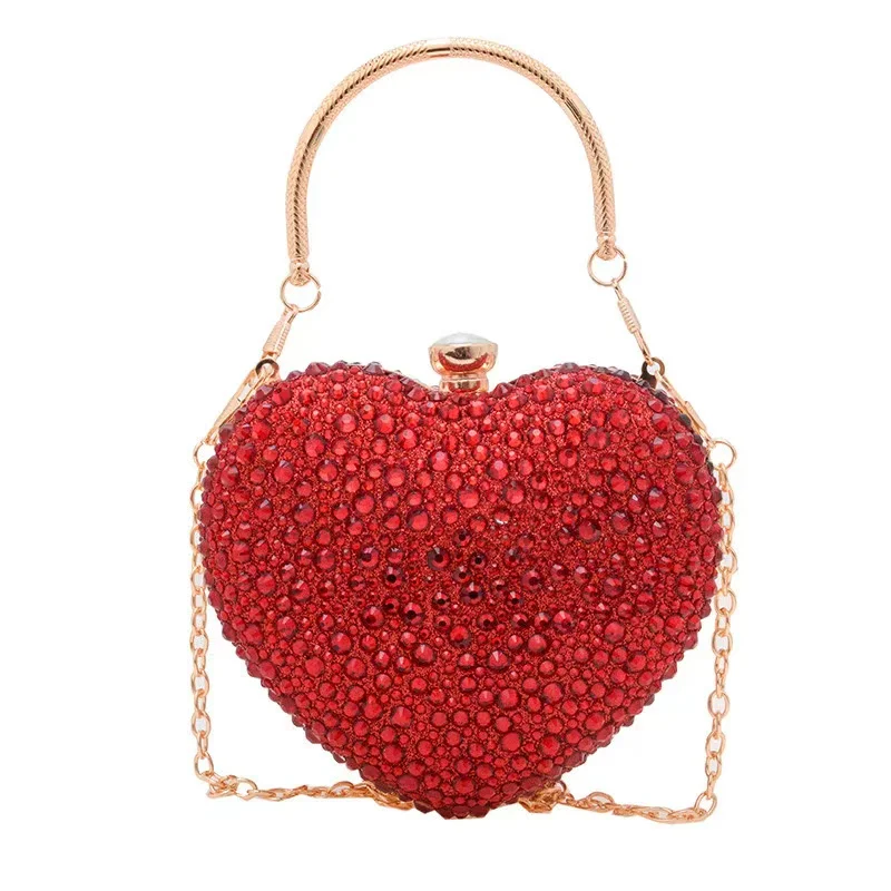 Glitter Shiny Diamonds Mini Bag Women's Handbag Fashion Heart-shaped Evening Bag Wedding Party Clutch Purse Female Crossbody Bag