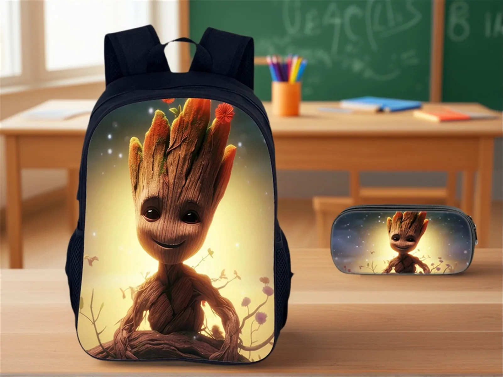 

2 in 1 School Backpack Set Casual Daypack-Elementary Kid Groot Lightweight Bookbag+Pencil Case