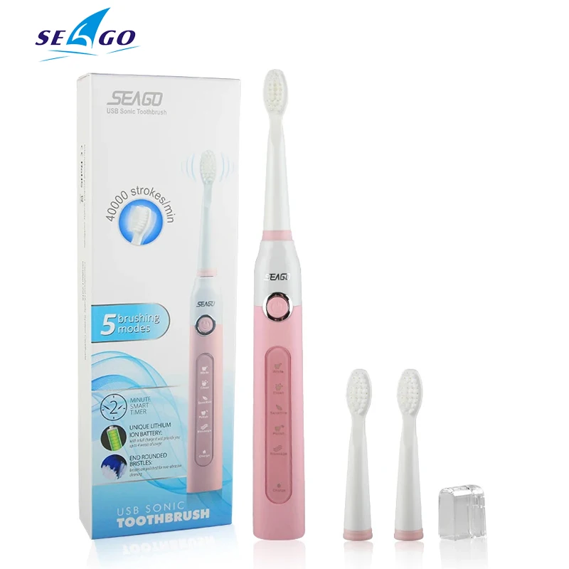 

SEAGO SG507 Pink Rechargeable Electric Toothbrush Sonic Cleaning Electronic Toothbrush IPX7 5 Modes 2 Min Timer For Adults