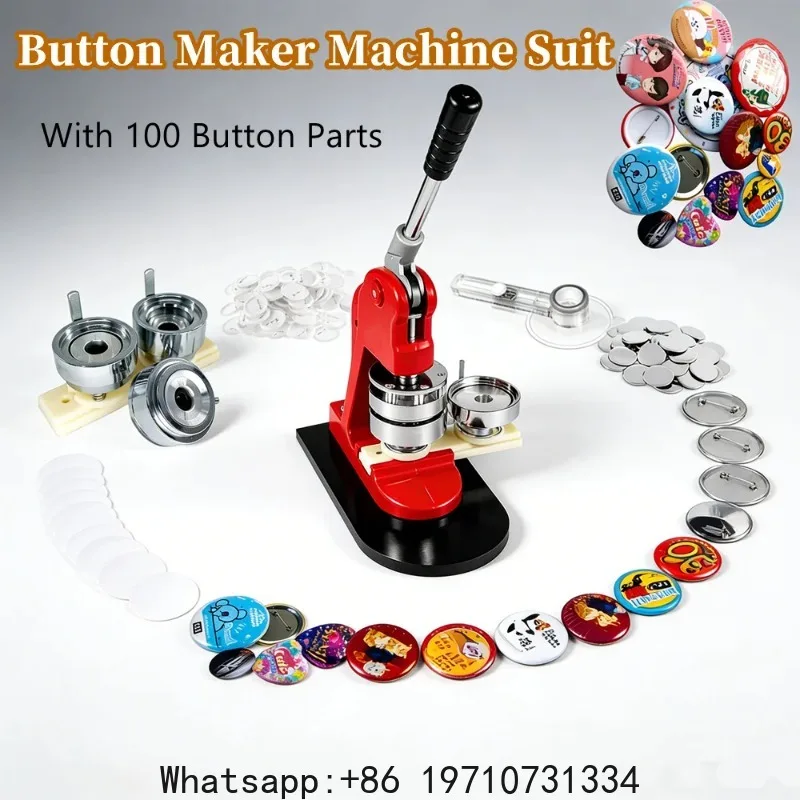 DIY Crafts Pin Maker Machine Kit Gift, Button Making Machine Badge Stickers Punch Press with 100pcs Button Parts&1 Circle Cutter