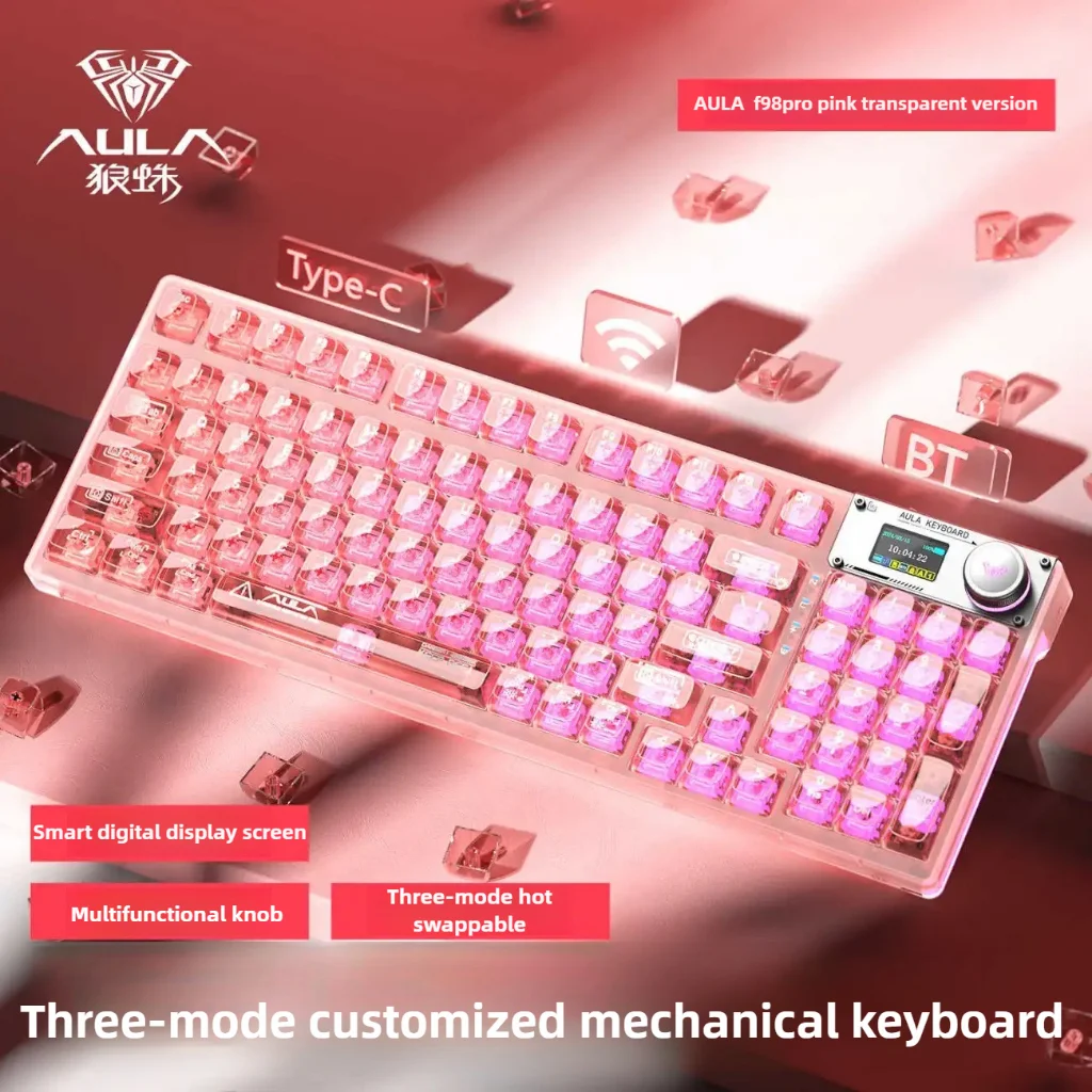 

AULA F98 Pro Wireless Mechanical Keyboard with Display RGB Hot-Swappable Customized Gaming Keyboards Gift for Mac/Windows