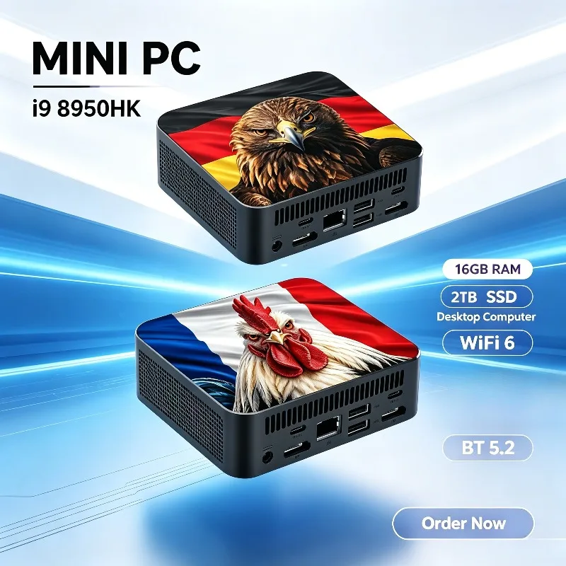 Intel i9 8950HK 2026 Mini Desktop Gaming Computer, 16GB RAM, 2TB SSD, WiFi6, BT5.2, Portable for Office Study & Gamer PC.