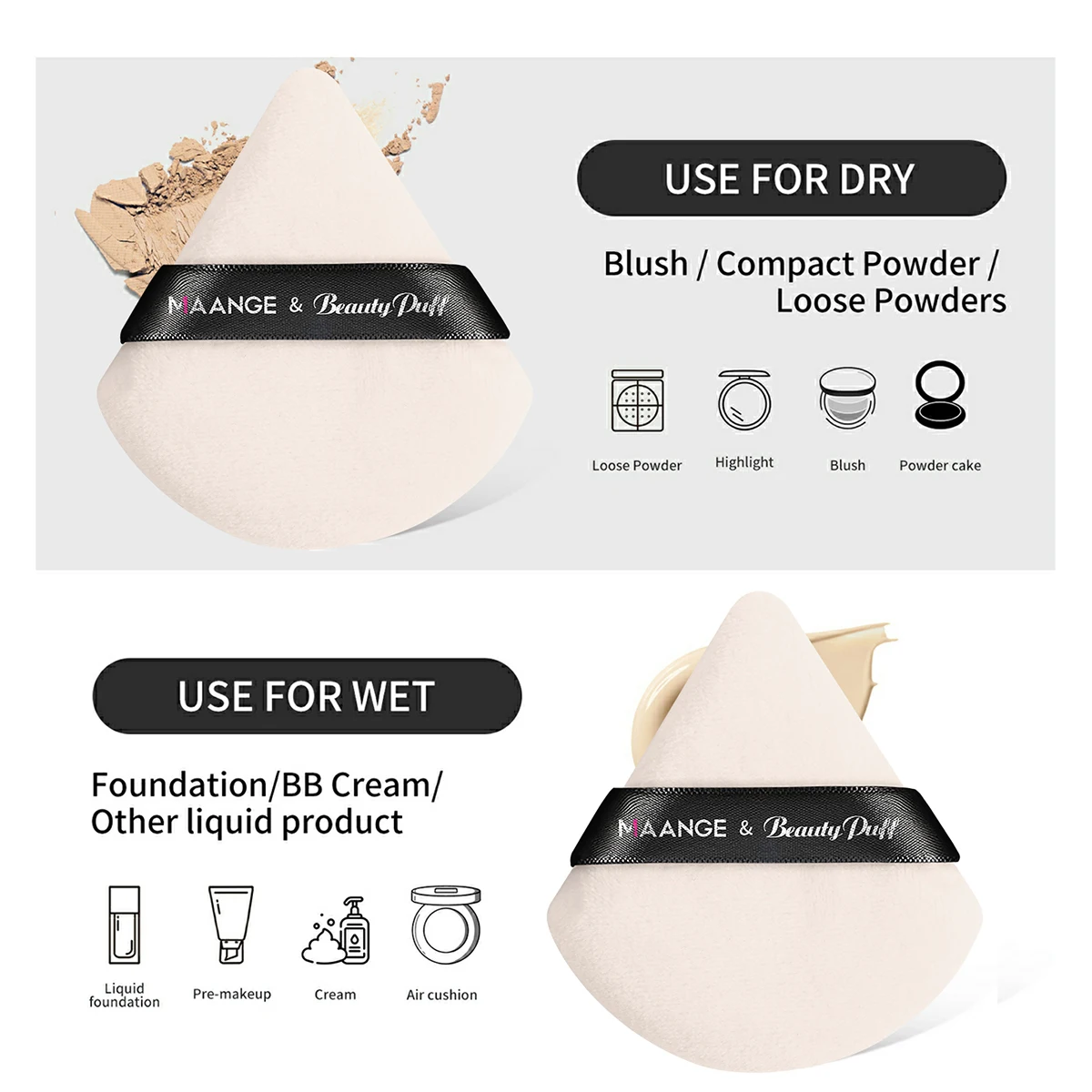 MAANGE 6pcs Makeup Tool Kit with 4pcs Brushes 2pcs Powder Puff Accessories Foundation Eyeshadow Concealer Brushes Makeup Beauty