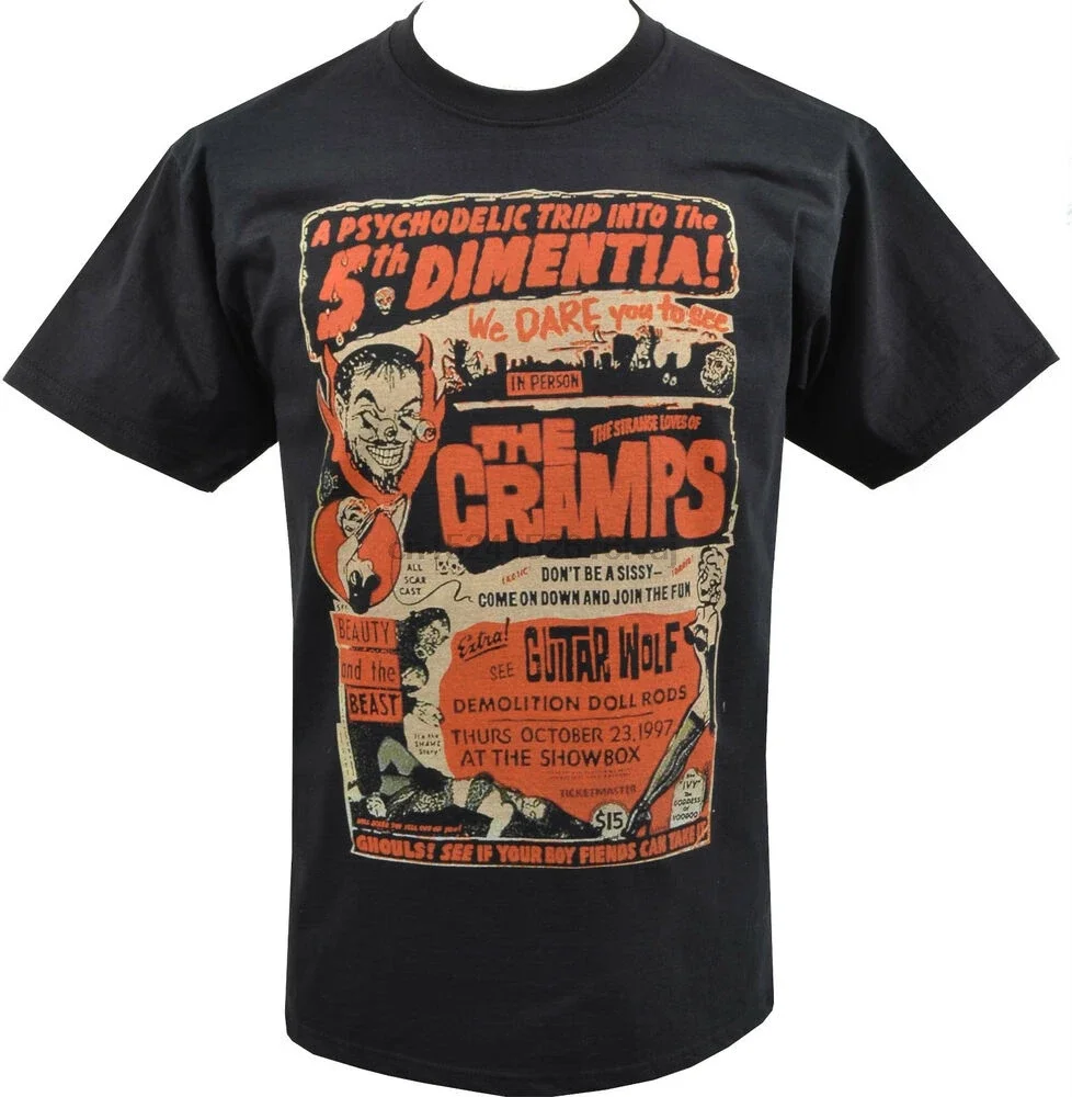 MENS PSYCHOBILLY T-SHIRT THE CRAMPS HORROR GIG FLYER GARAGE B-MOVIE PUNK S-5XL