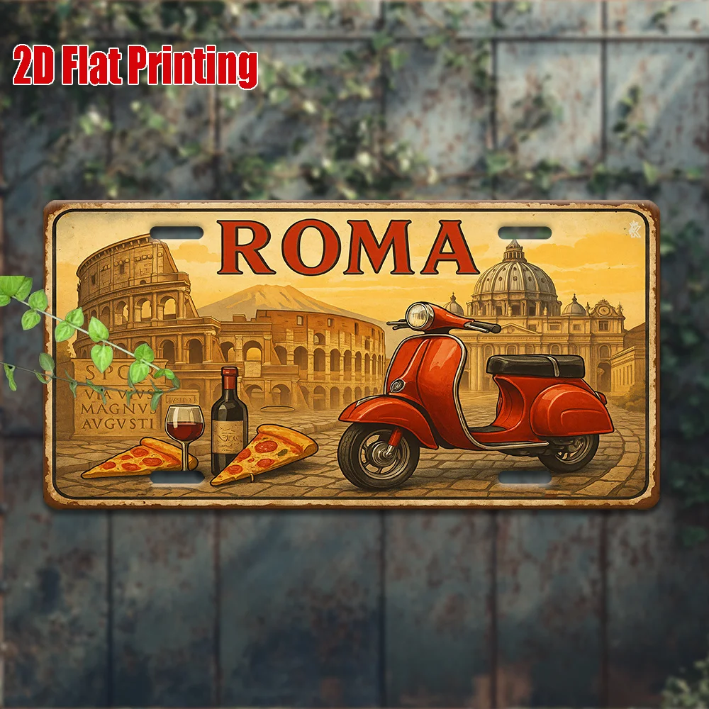 Vintage 2D Metal Sign, Roman Numerals Wall Art, Industrial Home Decor, Wine Theme Aluminum Sign for Bar Cafe Garage, Italian Sty