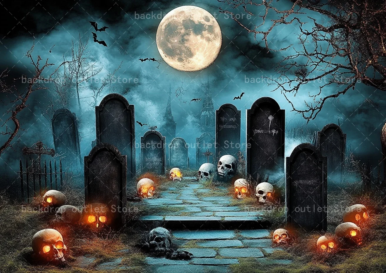 Mehofond Halloween Horror lápida fotografía telón de fondo Luna calavera calabaza luces murciélago fondo decoración Prop estudio fotográfico