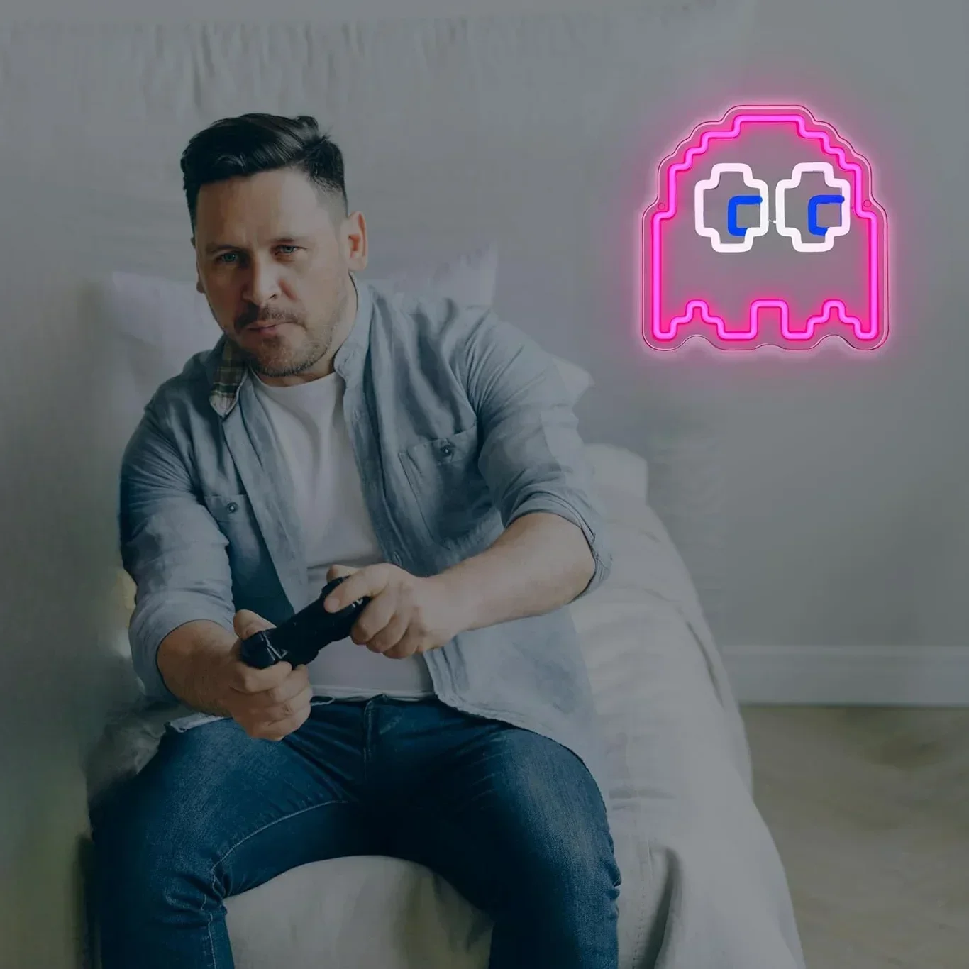 Pixel Ghost Neon Sign LED Neon Light For Wall Decor, Game For Party, Home Decor, Game Room Decor-Halloween and Christmas Gifts