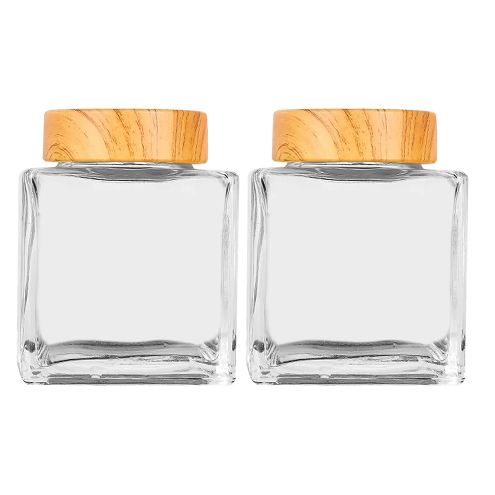 

2Pcs Glass Honey Jars Wood Grain Lids 180ml Airtight Seal Storage Bottles for Kitchen Honey Syrup Preserving Jars