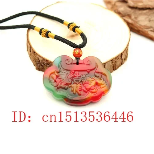 

Chinese Color Jade Dragon Phoenix Pendant Jadeite Necklace Charm Jewellery Fashion Accessories Hand-Carved Amulet Gifts N02