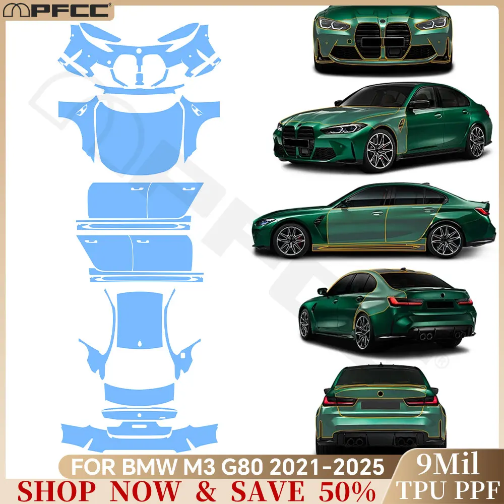 

For BMW M3 G80 2021 2022 2023 Pre-cut PPF Bra 9Mil TPU Paint Protection Film Car Body Clear Kit Anti-scratch Resistant Cover