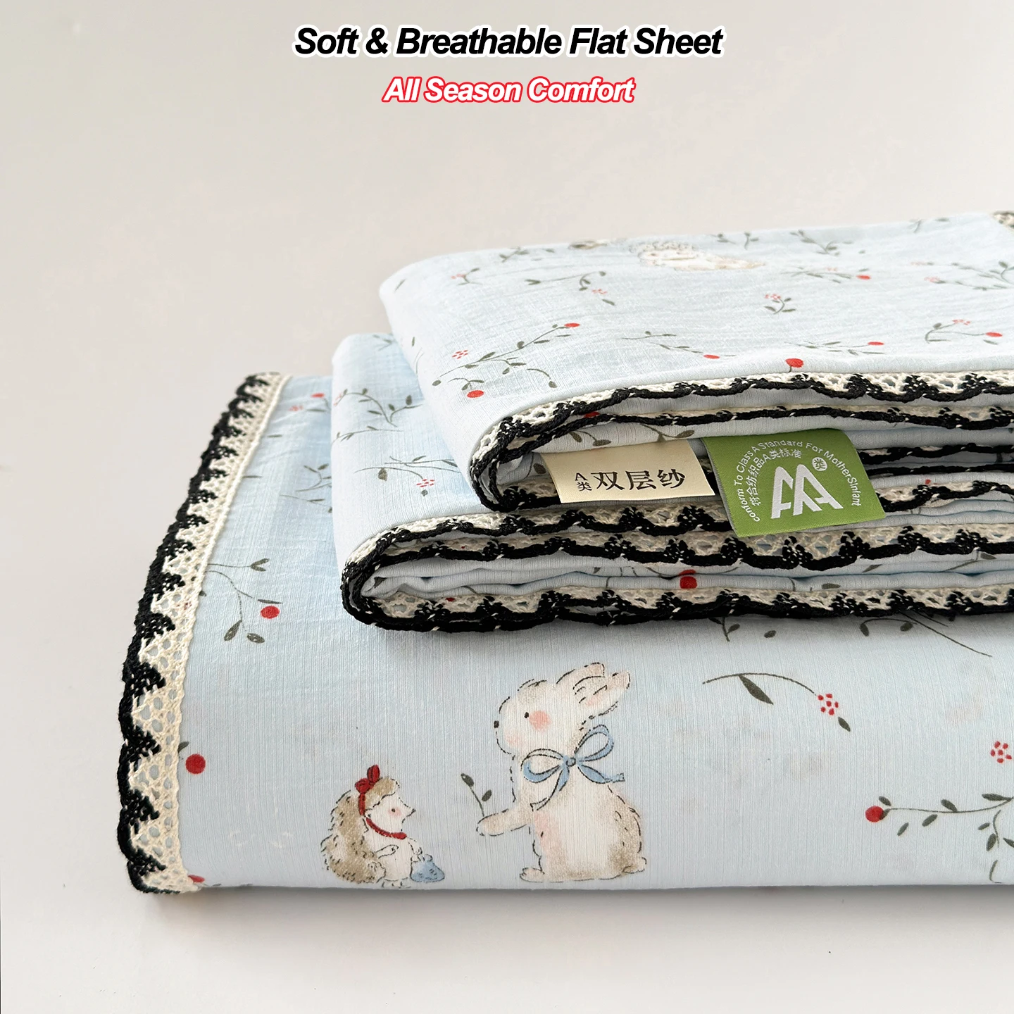 Super Cute Ultra Soft Flat Sheet Pillowcase Breathable Top Bed Sheet, Easy Care Machine Washable, All Season Bedding Comfort