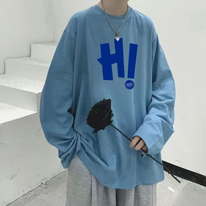 Klassiek en veelzijdig zwaar T-shirt met lange mouwen voor heren in het voorjaar van 2025, nieuwe ins losse en comfortabele eenvoudige casual top