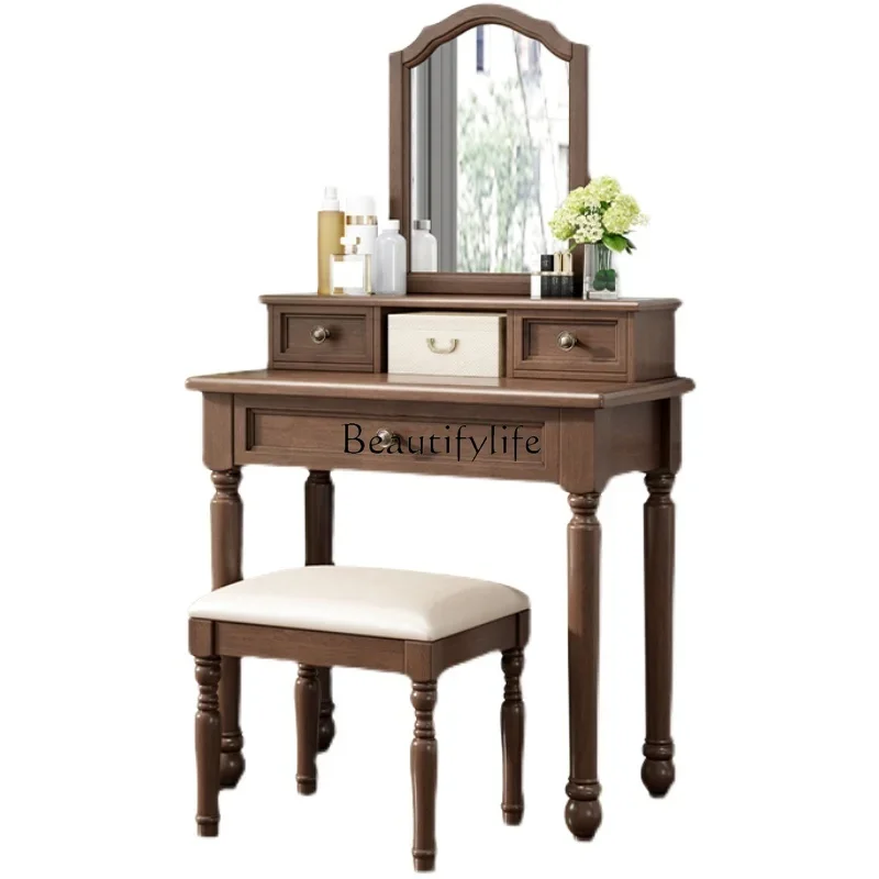 

American solid wood dresser modern simple light luxury makeup table with mirror storage retro furniture