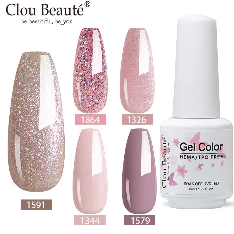Clou Beaute 8 ml Gel Nagellak Vernis HEMA/TPO GRATIS Glitter Nagels Art Base Top Coat UV Gel 180 Kleuren Vernis Semi Permanent