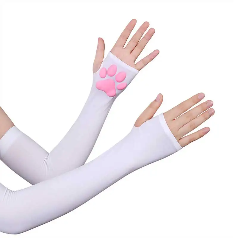 Mangas de brazo con Pata de Gato en 3D para mujer, guantes de protección solar UV para deportes, correr, pescar, ciclismo, para ocultar tatuajes