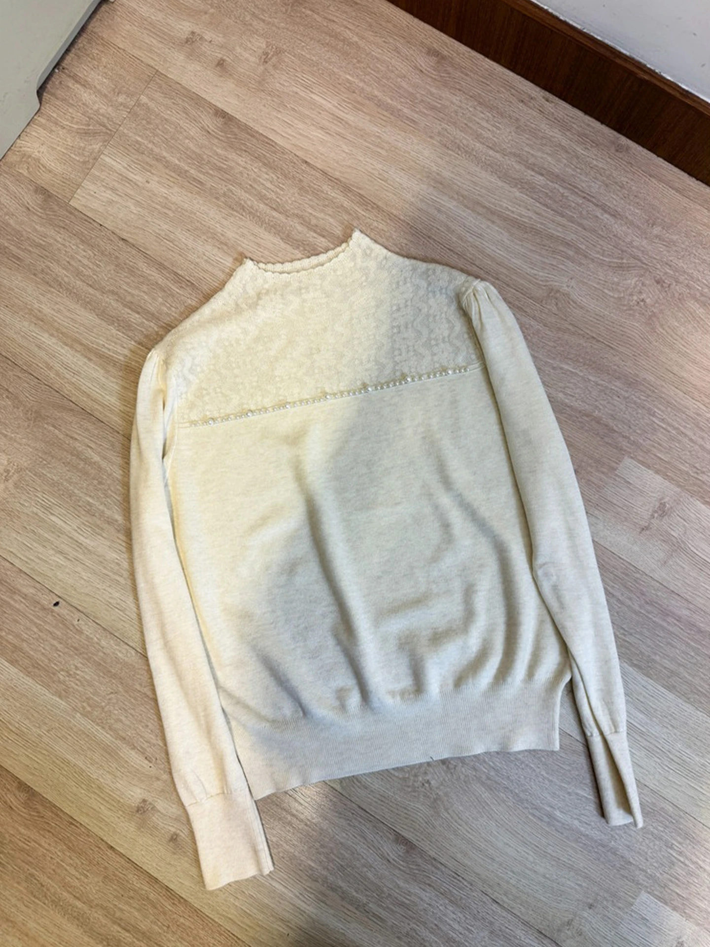 Hiver décontracté polyvalent trajet Long Sve tricoté Design Sense Bead embelli aérien f col haut couche de base haut pour...