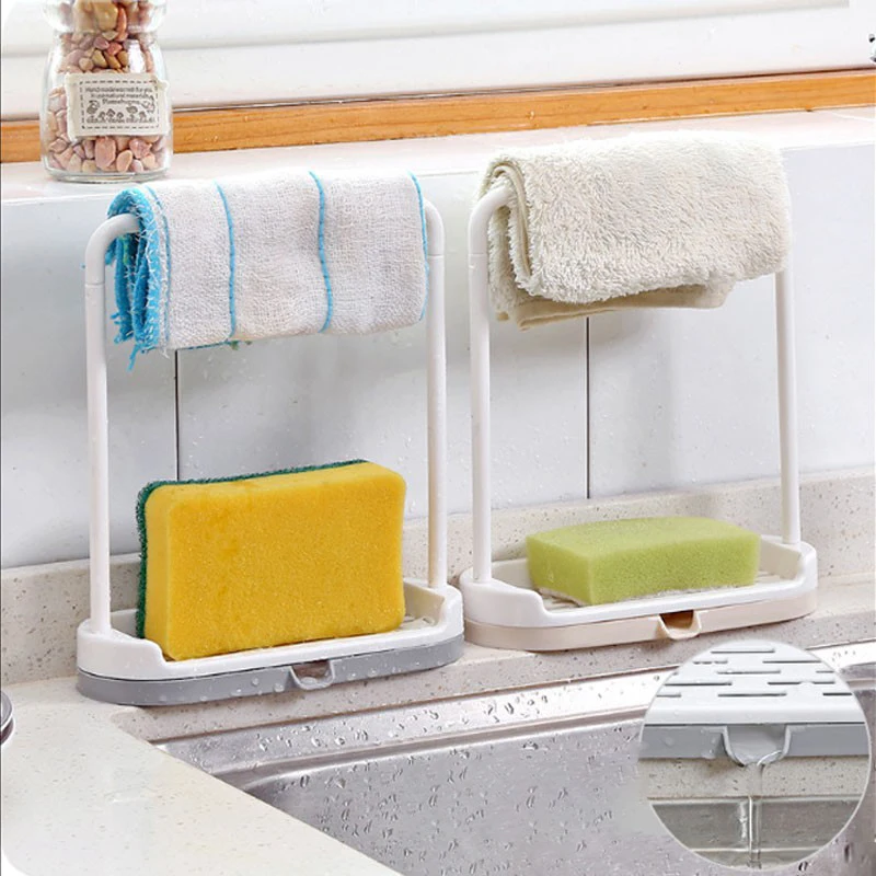 Kitchen Towel Rack Bar Hanging Holder Rail Organizer Storage Rack Kitchen Gadgets Sponge Shelf Kitchen Accessories Drain Rack