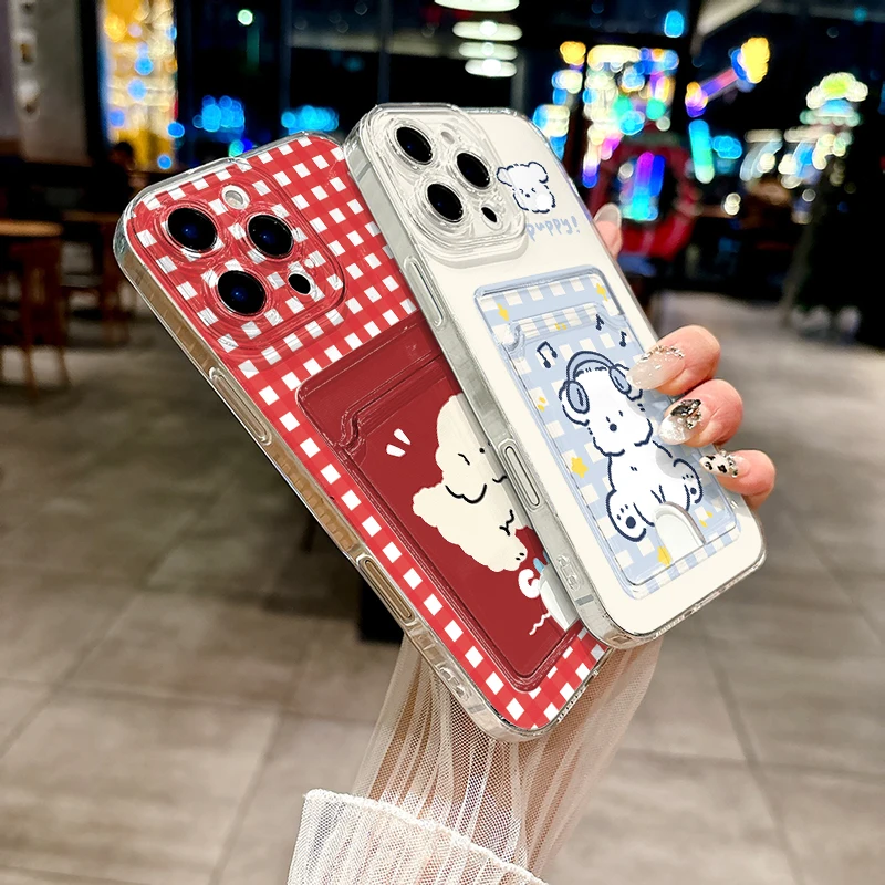 Dog Card Bag Holder Phone Case For Huawei Nova 11 10 9 8 SE 9SE 10SE 4E 3i 7i 8i 5T Y71 Y61 Y62 Y70 Plus Y90 P30 P40 Lite Cover