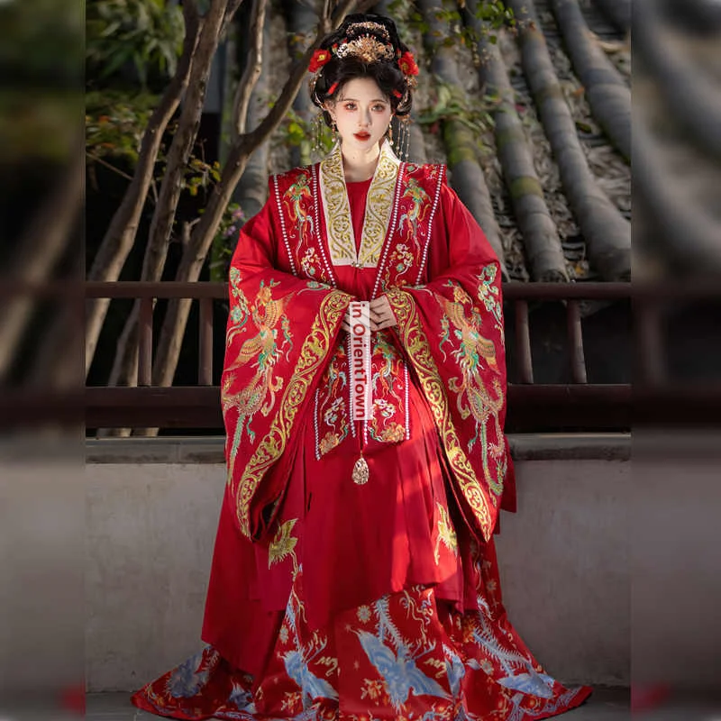 Chinese Embroidered Ancient Costume Phoenix Pattern Princess Clothes Wedding Dress Ming Dynasty Royal Engagement Hanfu Suits