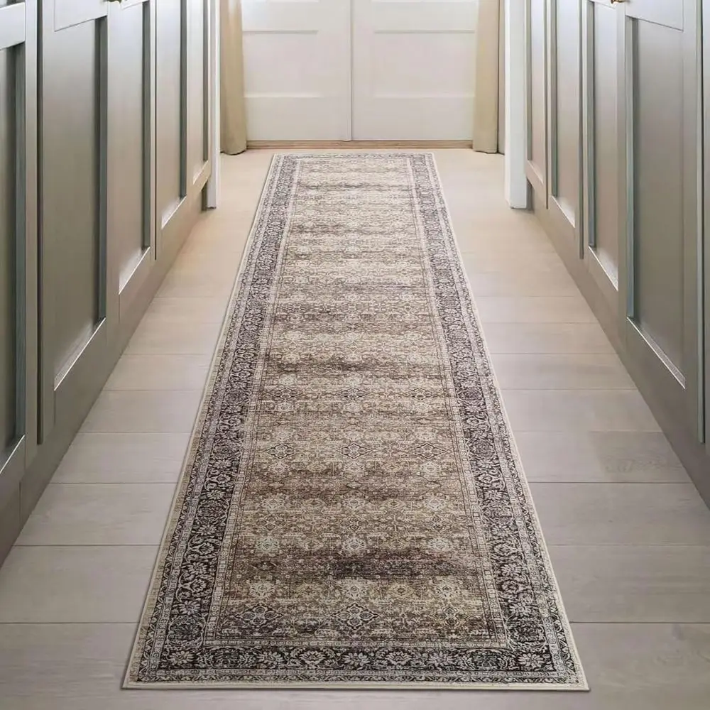 

Non-Slip 2x14' Long Runner Rug - Washable for Hallway, Kitchen, Laundry, Entryway (Brown)
