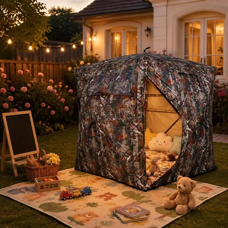 Tienda de campaña portátil de camuflaje para 4 personas, con visión de 360 grados unidireccional, de tela Oxford resistente a desgarros, con bolsa de transporte para camping al aire libre y observación de la vida silvestre.