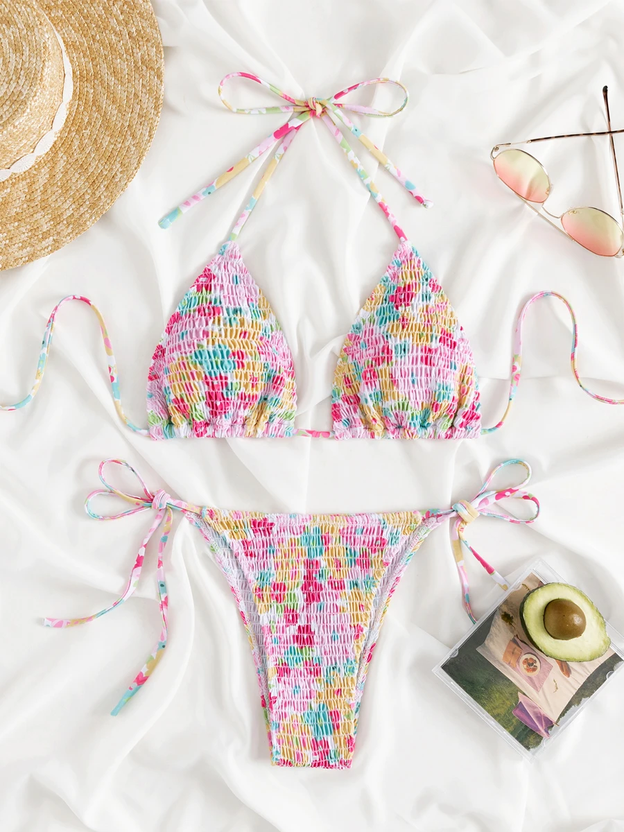 

2023 Sexy Bikini Swimsuit Separate Strap Ne Cross Swimwear Polyester Material e Design with Chest Pad No Steel Support