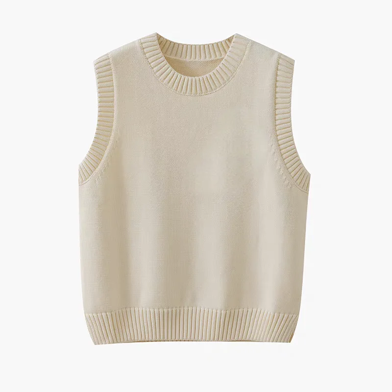 Loose Knitted Sweater Pure Color Sleeveless round Neck Vintage Vest Top Warm Commuter Style Women's Fashion Autumn Winter New...