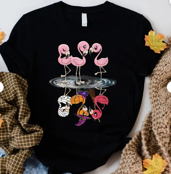 Flamingo Halloween Shirt, Flamingo Witch, Funny Pink Flamingo Halloween Shirt