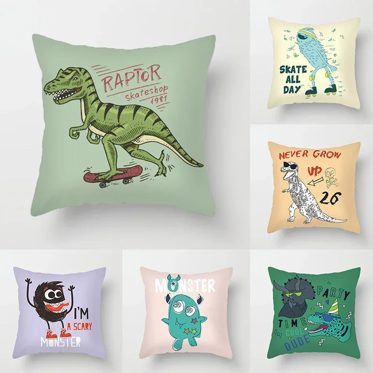 Luxury Home Decor Pillowcase Funny Cute Little Dinosaur Monster Print Office Sofa Car Cushion Cover