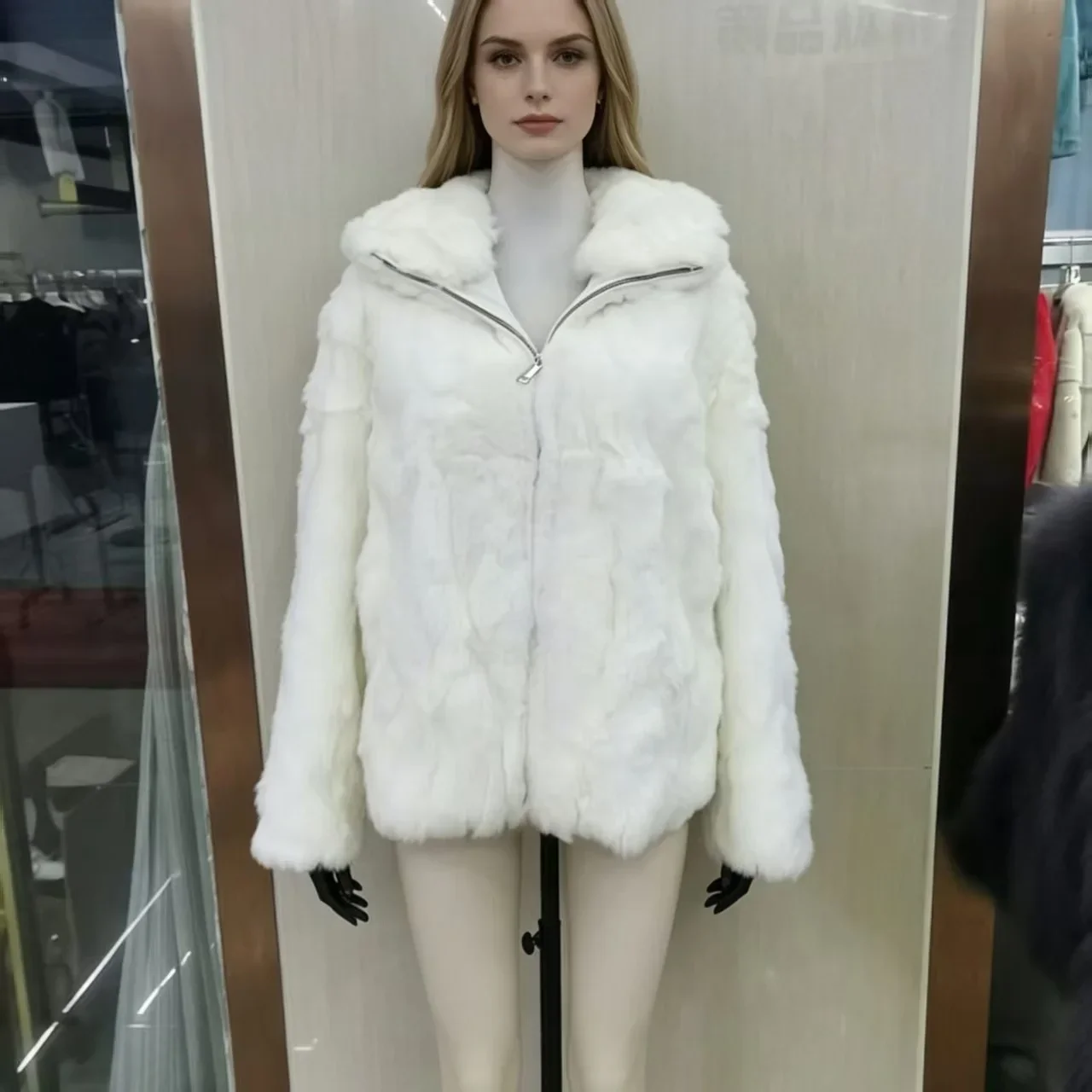 Women's Real Rex Rabbit Fur Coat Autumn Winter Hooded Jacket Thick Warm Outerwear for Ladies