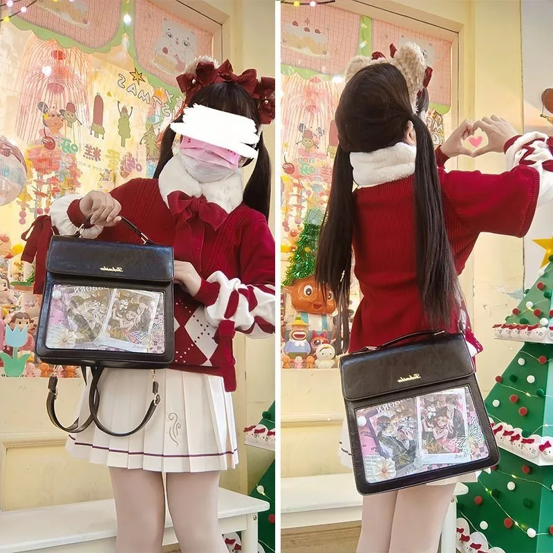 

Японский однотонный рюкзак с буквами в стиле ретро, женский прозрачный кожаный рюкзак в стиле аниме Ita, женская сумка большой вместимости в академическом стиле Mochilas Mujer