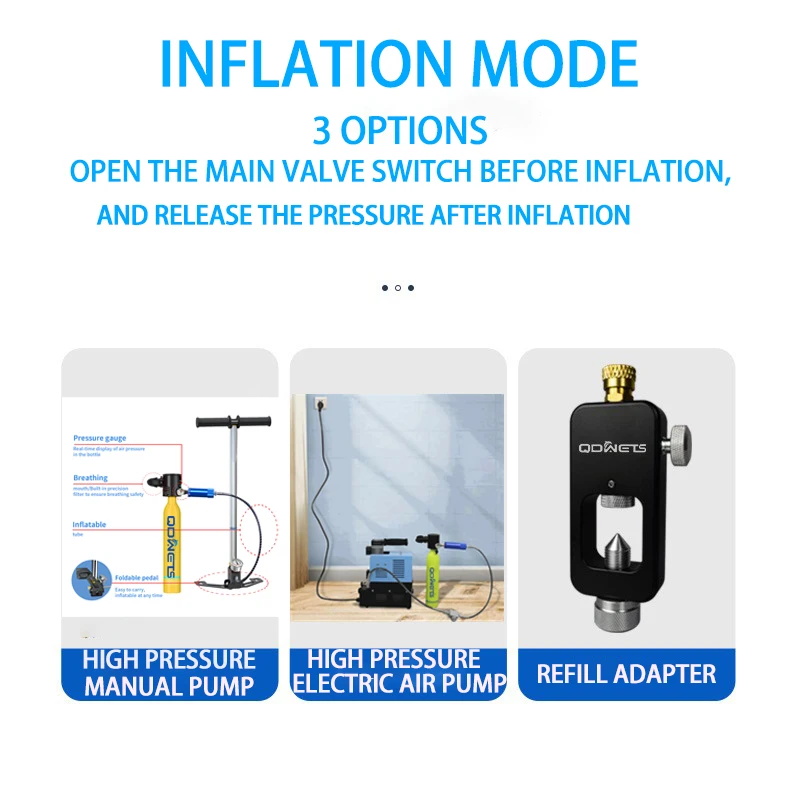 Комплект оборудования для подводного плавания QDWETS, оборудование для подводного плавания, мини-резервуар для подводного плавания, воздушный цилиндр, уличный кислород