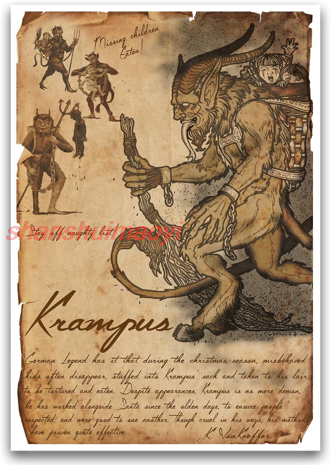 MAI Super Durable Metal Sign Vintage Krampus Christmas Urban Legend Art Print Funny Bedroom Parlor Yard Farm Courtyard Wall Dec