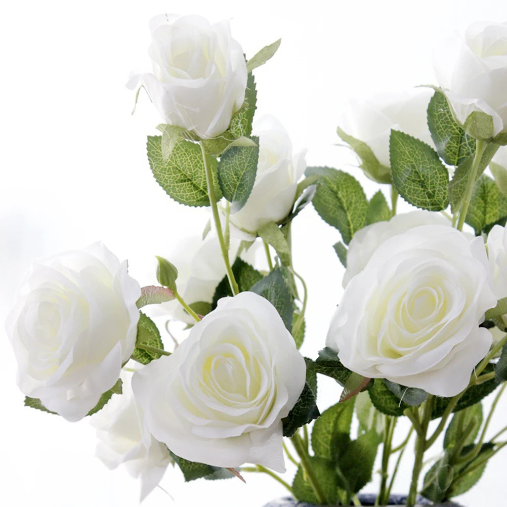 

Simulation Flowers Silk Flowers Artificial 7 Heads Rose Bouquet for Home Bridal Wedding Party Festival Decor (White)