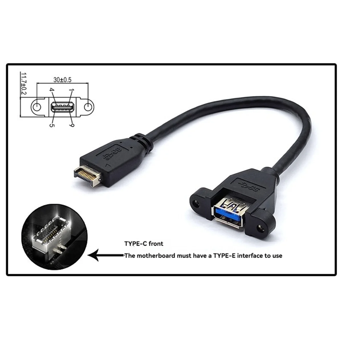 【A19R】USB 3.2 Gen2 Front Panel Mount Extension Cable 10Gbps 20Pin TYPE-E to USB3.2 TYPE-A Female Connector Extensor 60cm