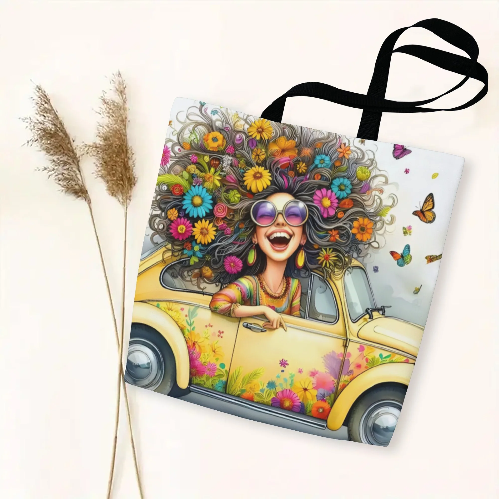 

1 Pc Aunt Driving Women Canvas Shopping Bag Birthday Gift Foldable Travel Storage Tote Reusable Funny Novelty Print Durable