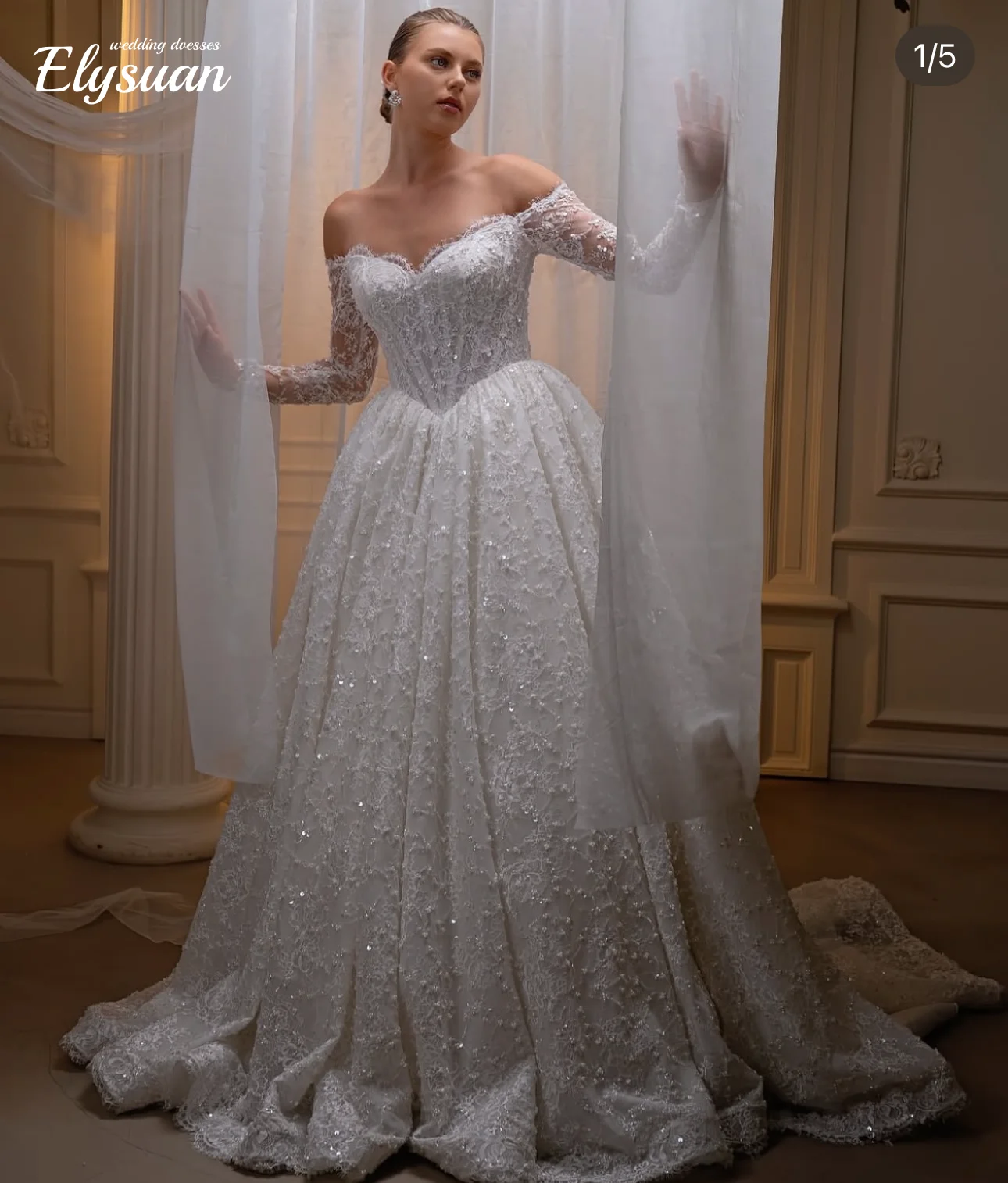 Vestido de novia personalizado con hombros descubiertos y escote en forma de corazón con cuentas bordadas, Vestido de novia de princesa, Vestido de novia