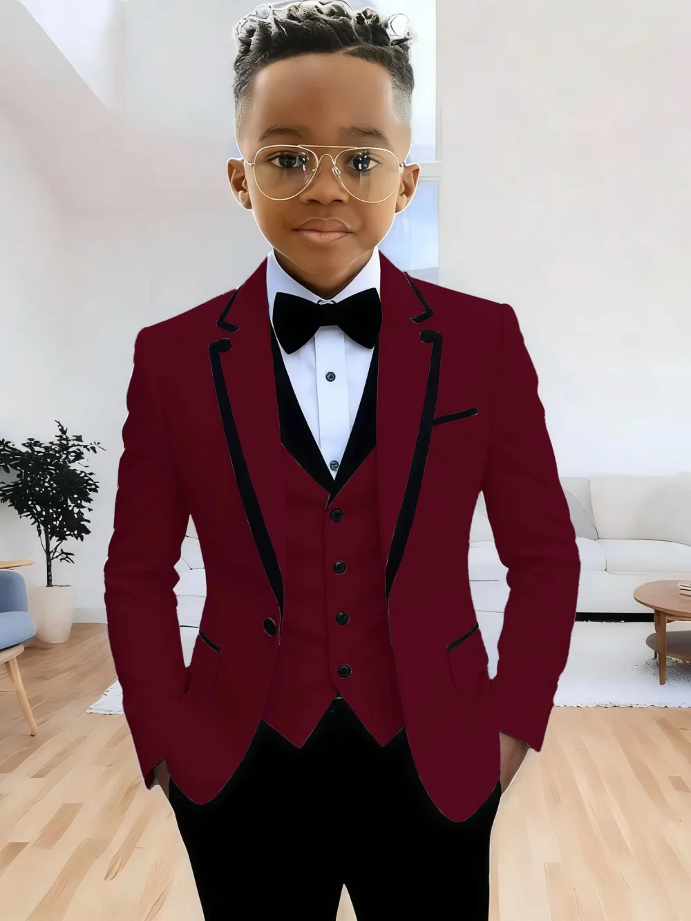 Boys Solid Suit Set 3 Pieces Wedding Ring Bearer Outfit Classy Notched Lapel Kids Slim Fit Tuxedo Banquet Party Wear 2-20T