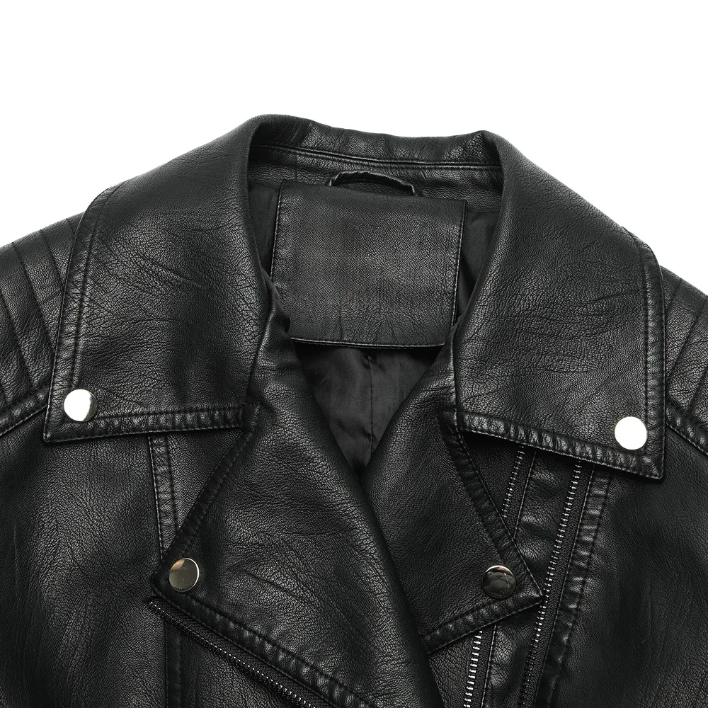 ⚡Women's Slim PU Leather Biker Jacket - Vegan Faux Lapel Coat, Zipper Tummy Control 3-Season (Black)
