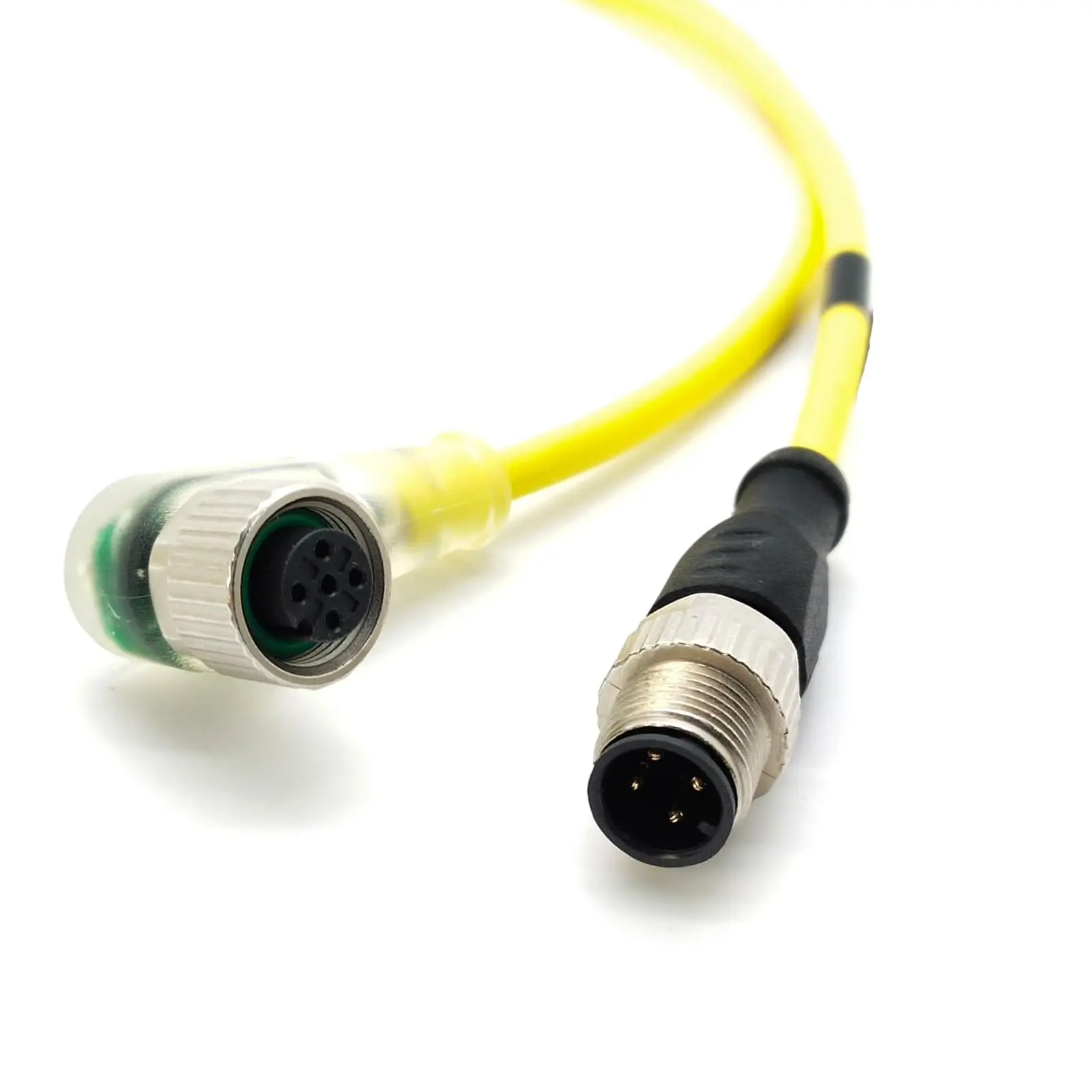 M12 4 Pin Sensor Cable 2 Meters Male to Female 90 Degree with LED Indicator, PNP NPN Compatible, Industrial Automation Cable